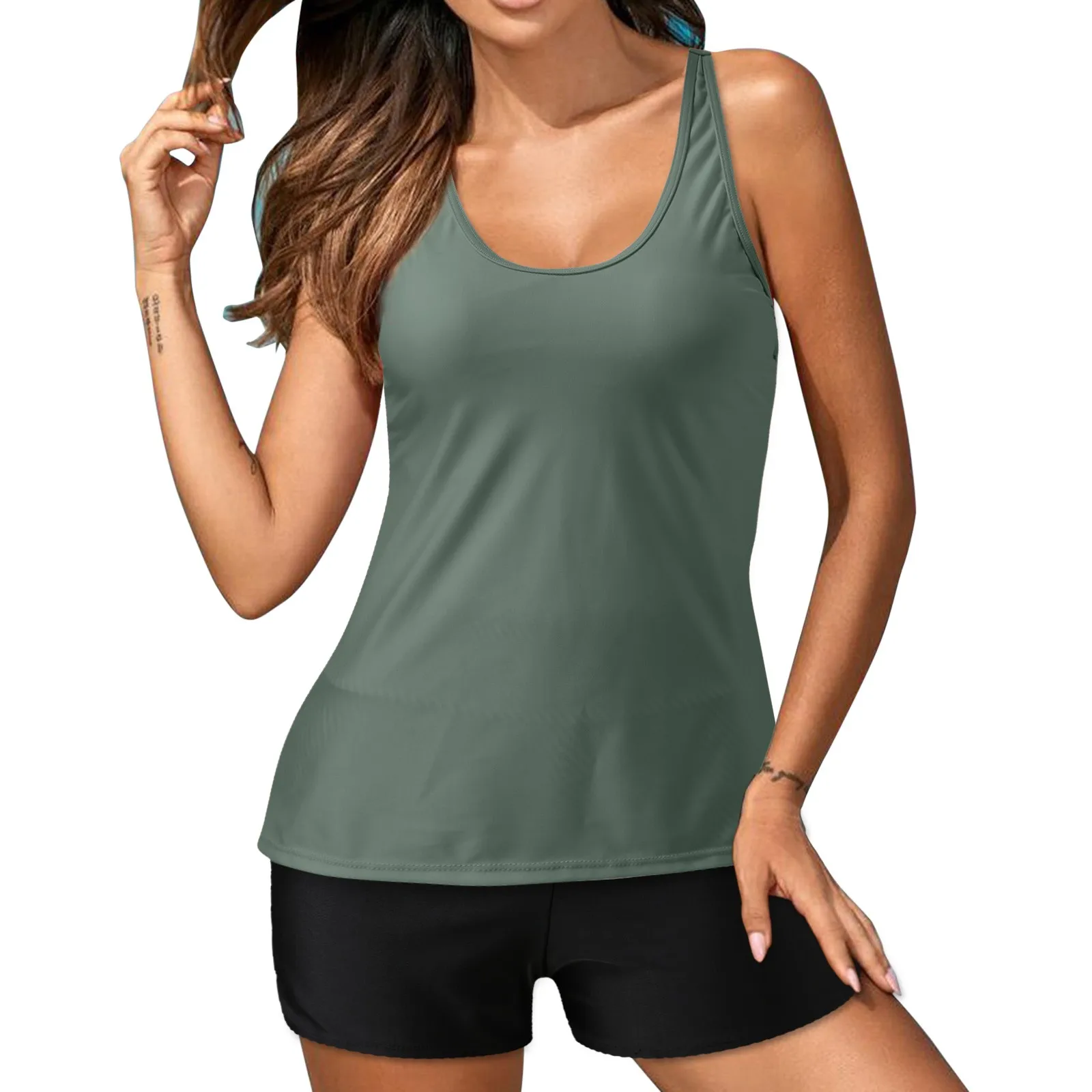Swimwear Plus Size Female Tankini Bodysuit Two piece Solid Bikini Set Swimsuit Women Beach wear Swimming