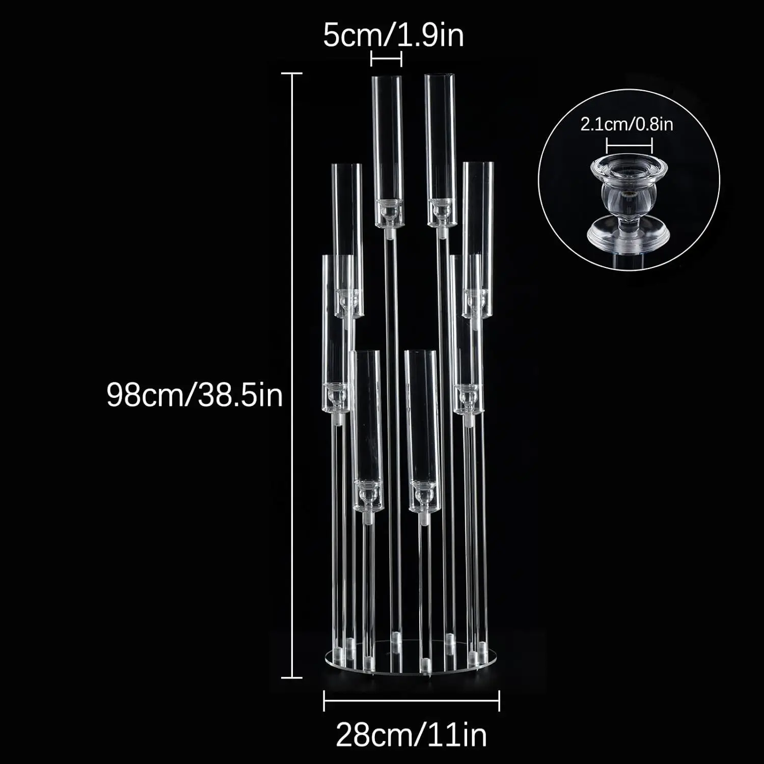 2 Candelabri Da Pavimento Dorati A 5 Bracci, Alti 100 Cm, Con Paralumi In Acrilico – Per Matrimoni E Decorazioni