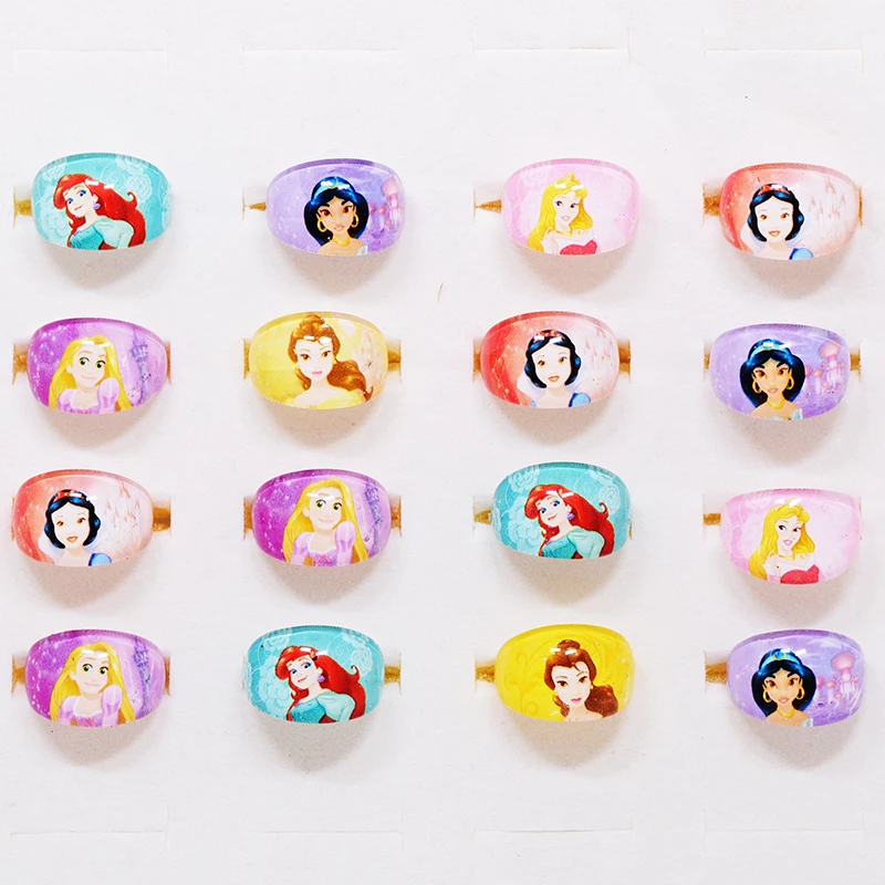 10/20Pcs Disney Elsa Rapunzel Mix Princess Kids Acrylic Rings Cartoon Girls Jewellery Birthday Party Christmas Friendship Gift 2