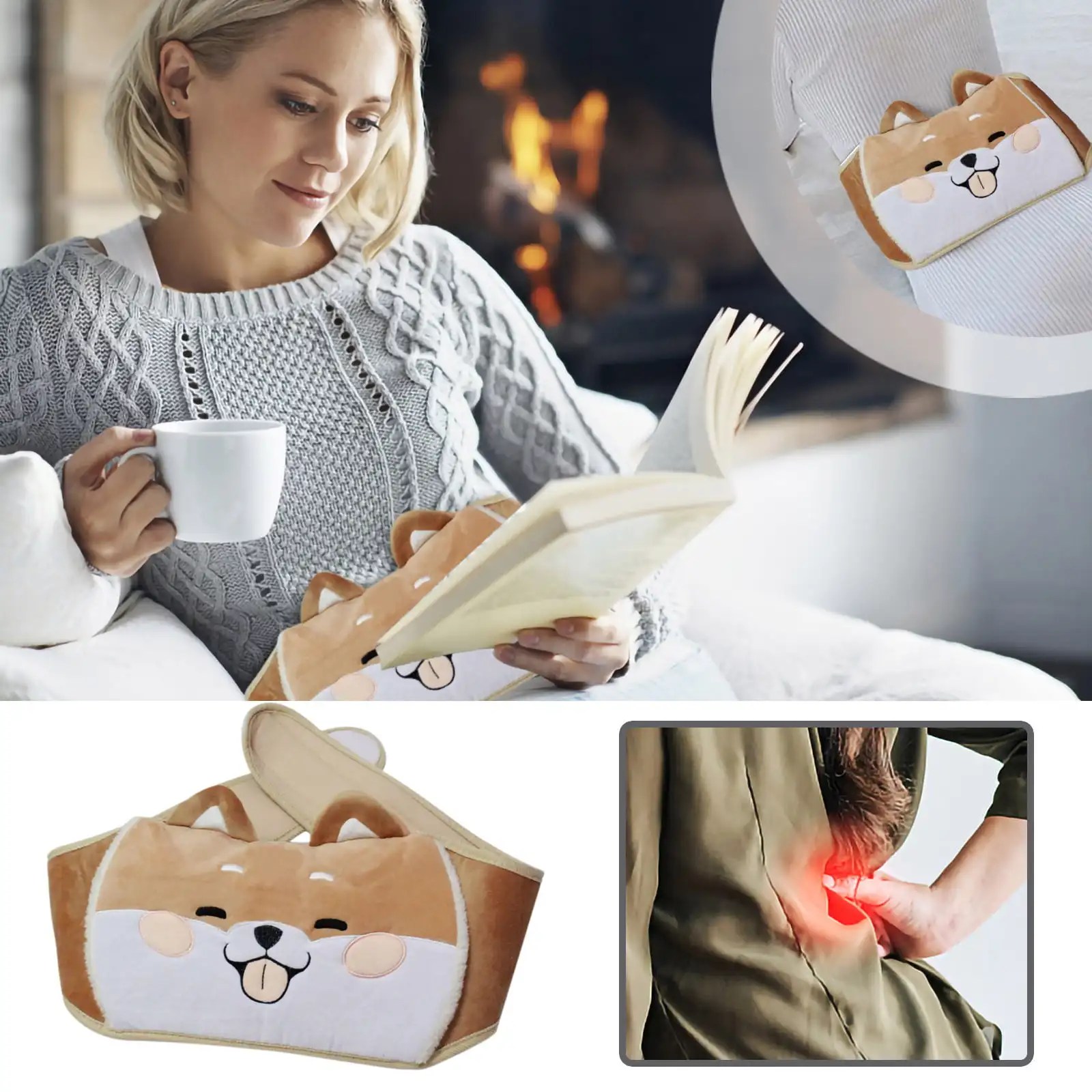 Hot Water Bottle Cartoon Hot Water Bottle with Waist Cover Wrap Around Warm Water Bag Belt Hand Warmer Pocket for Menstrual Cramps Pain Relief