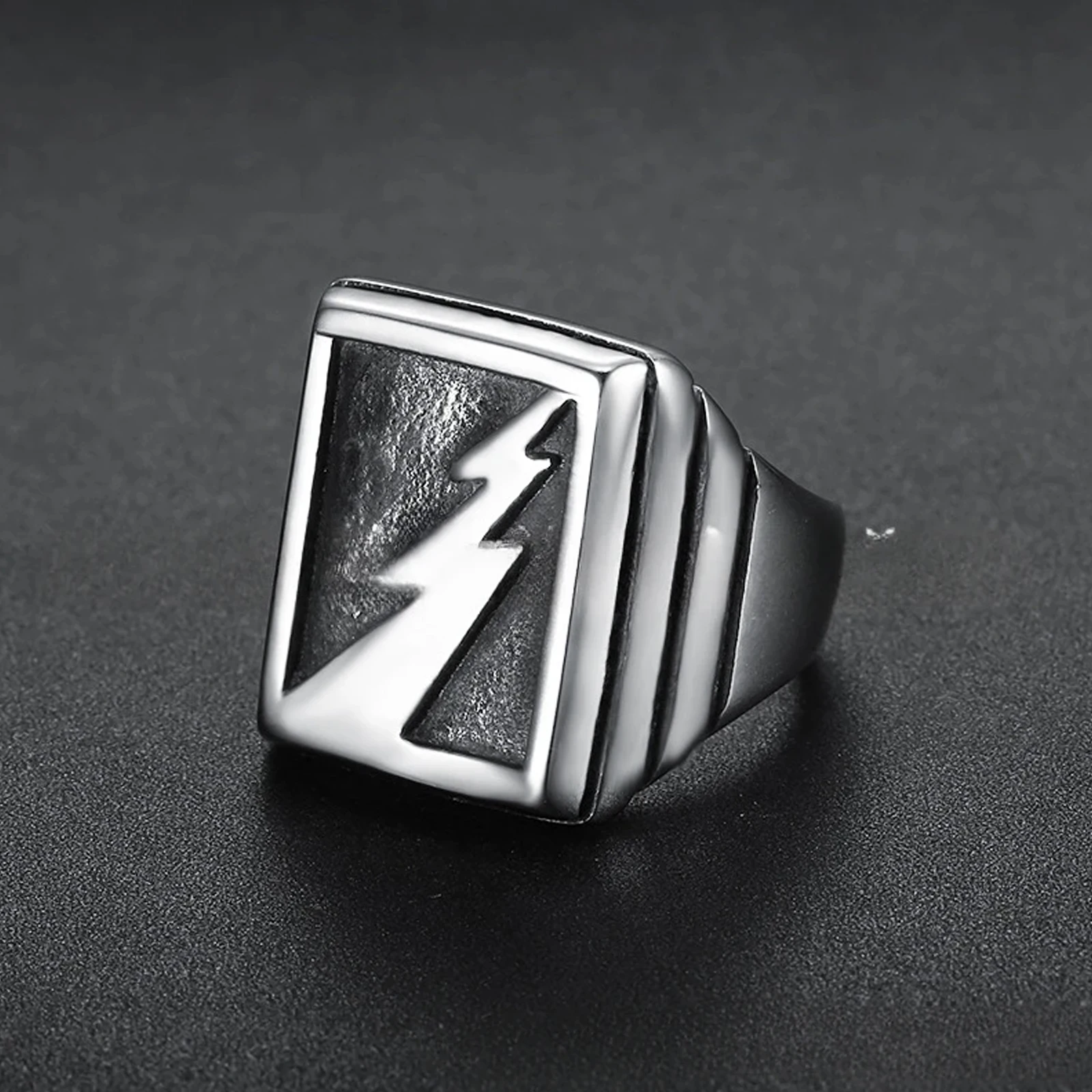 Men's Lightning Stainless Steel Ring Punk Rock Jewelry Best Gift for Party Holidays