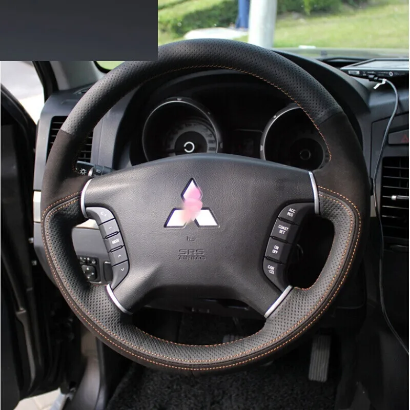 

DIY leather suede hand sewn car steering wheel cover for Mitsubishi lancer Outlander Pajero V73 V93 N9