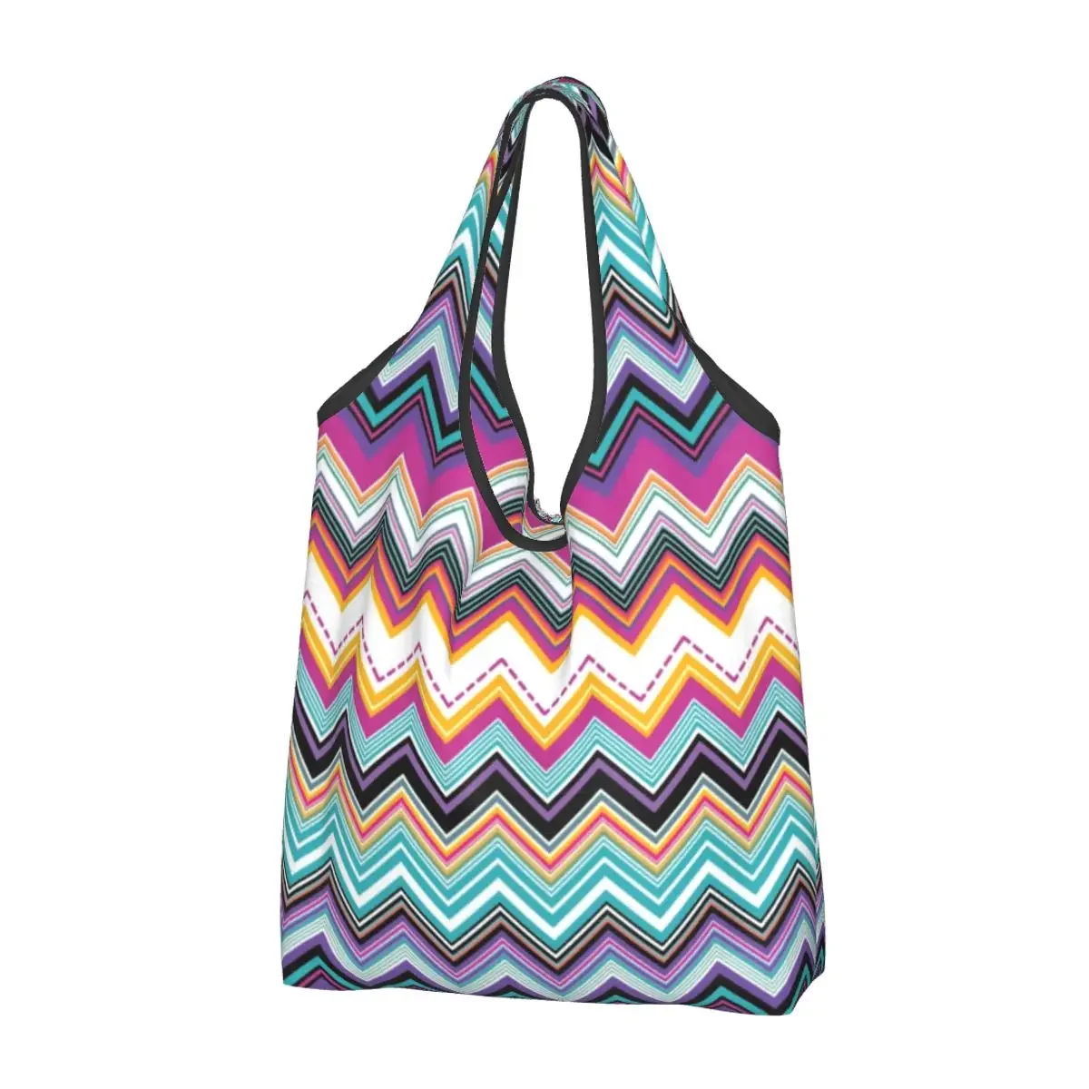 Strati Di Colore Zig Zag Generi Alimentari Shopping Tote Bags Divertente Bohemian Camouflage Modern Shoulder Shopper Bag Borsa Di Grande Capacità
