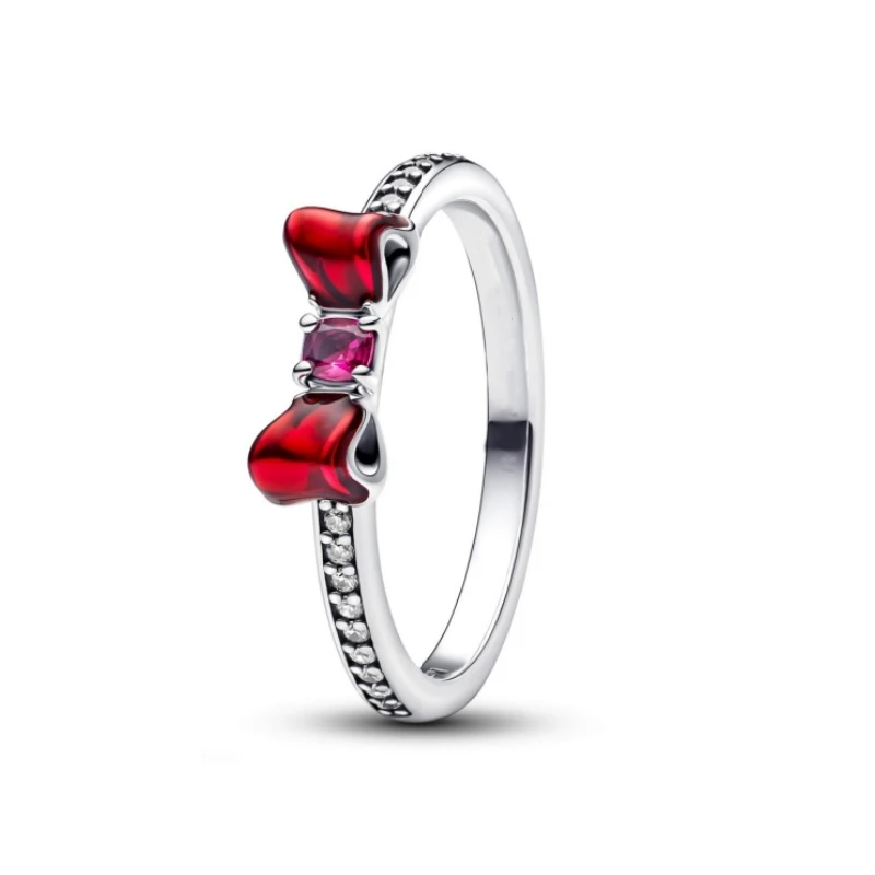 Silver Ring 925 Sterling Silver Red Pink Ring Heart Bow Sun Moon Colorful Crystal For Women Valentine's Birthday Gift DIY Jewelry