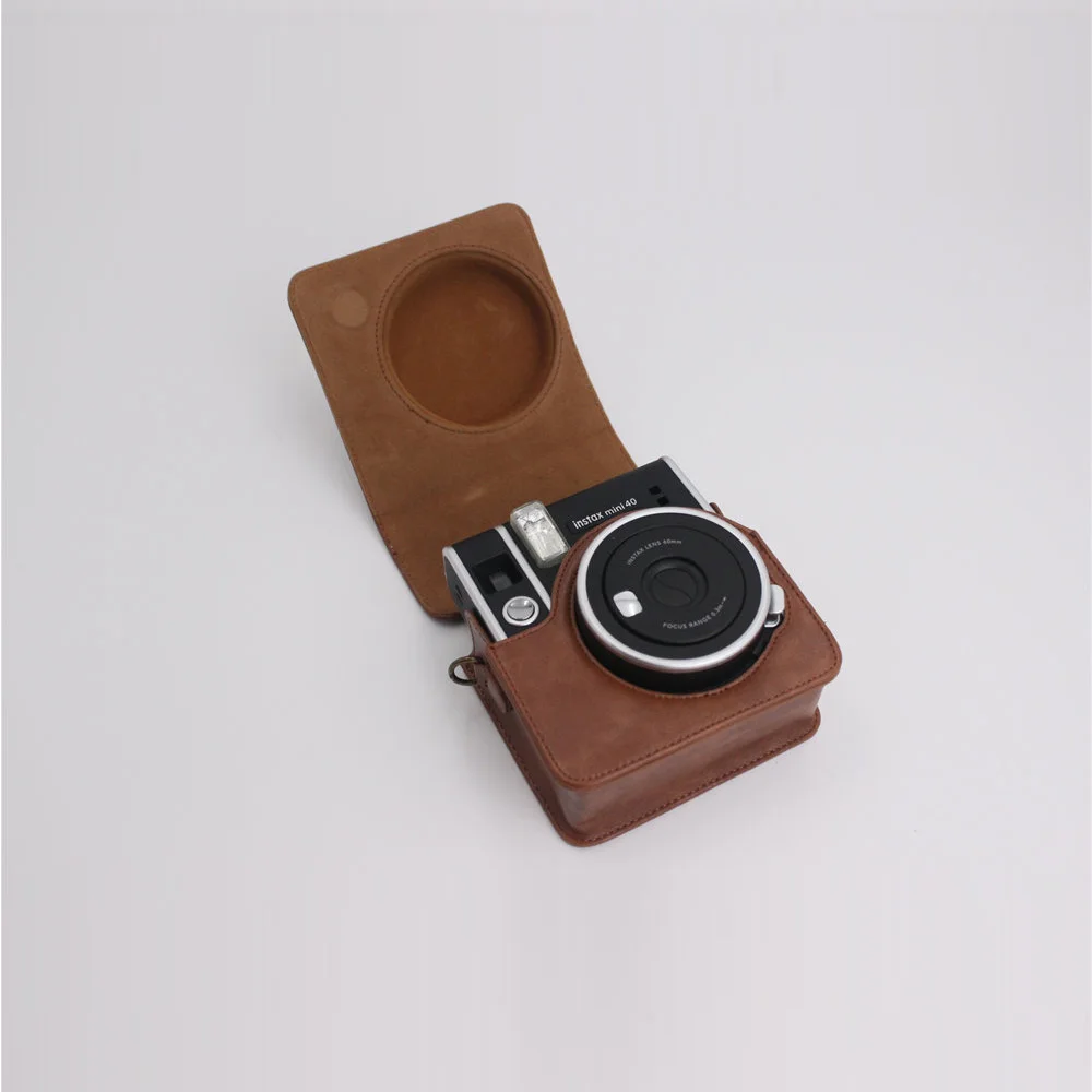 Retro Camera Bag PU Leather Case For Fujifilm Instax Mini 40 Camera Protective Cover With Shoulder Straps