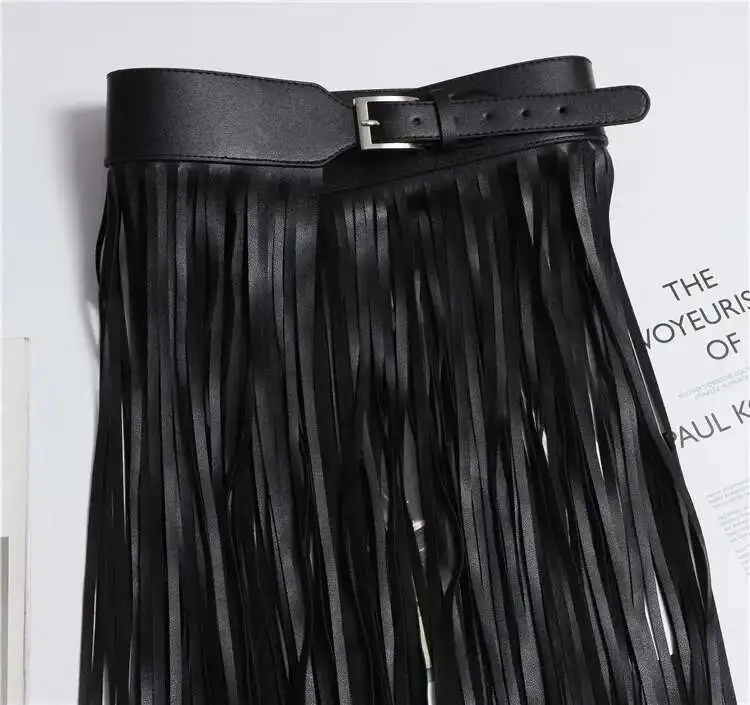 LANMREM Basics PU Leather Skirt Women Belt Black Color High Street Decoration Full Tassels Skirts Female New Fashion 2DC1326 20 Se6076885c41842aeb4804ae52a675230k