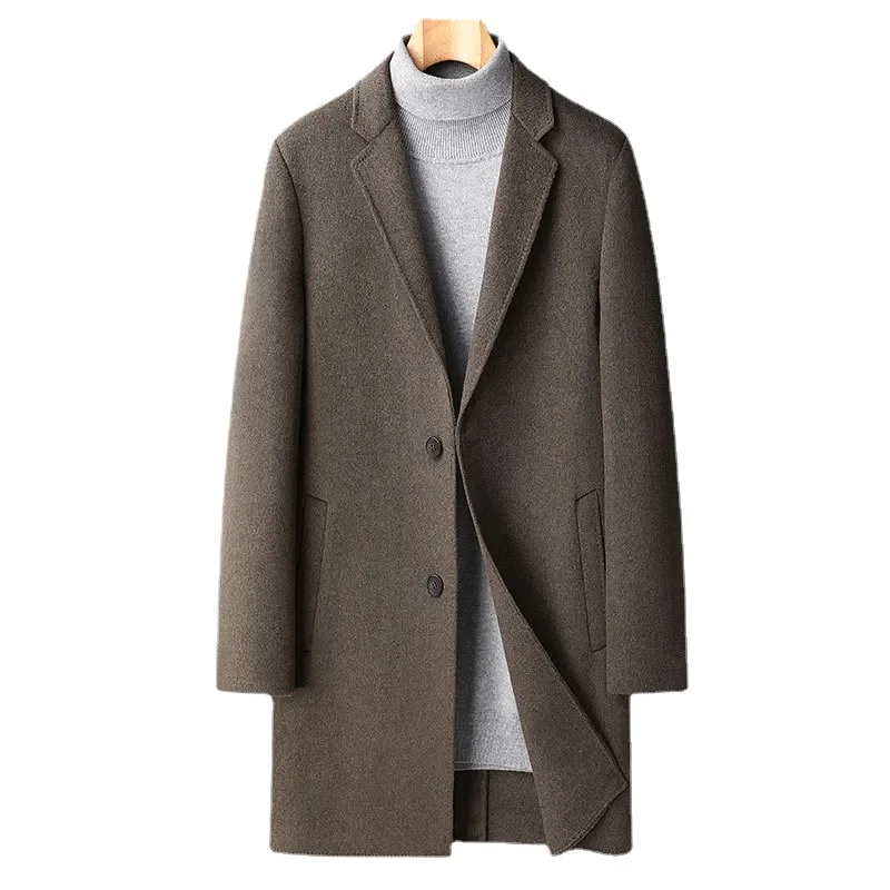 

New Arrival Fashion Handmade Double-sided Woolen Overcoat Men's Medium Long Suit Collar Casual Coat Size M L XL 2XL 3XL