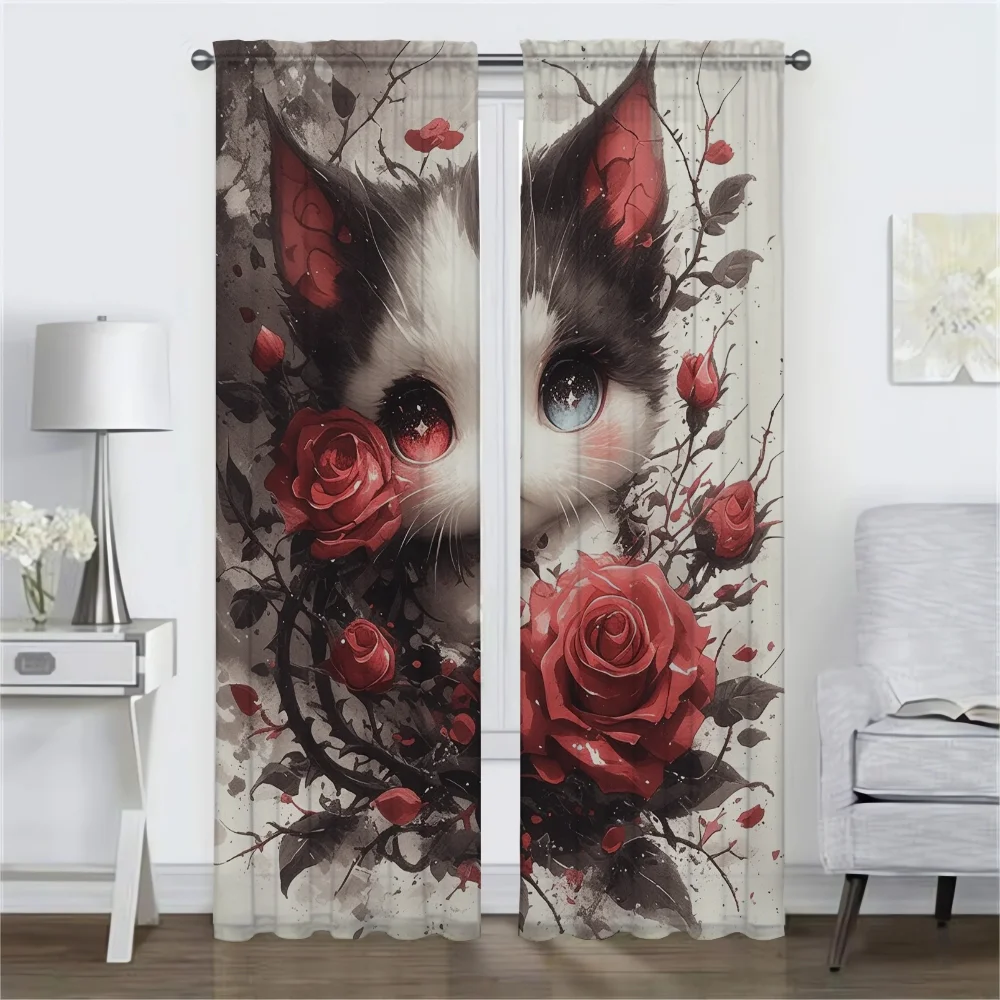 Halloween Decoration Cute Little Cat Anti-mosquito Curtains for Camera Curtains Child Room Tulle for Bedroom Shades Partition 2