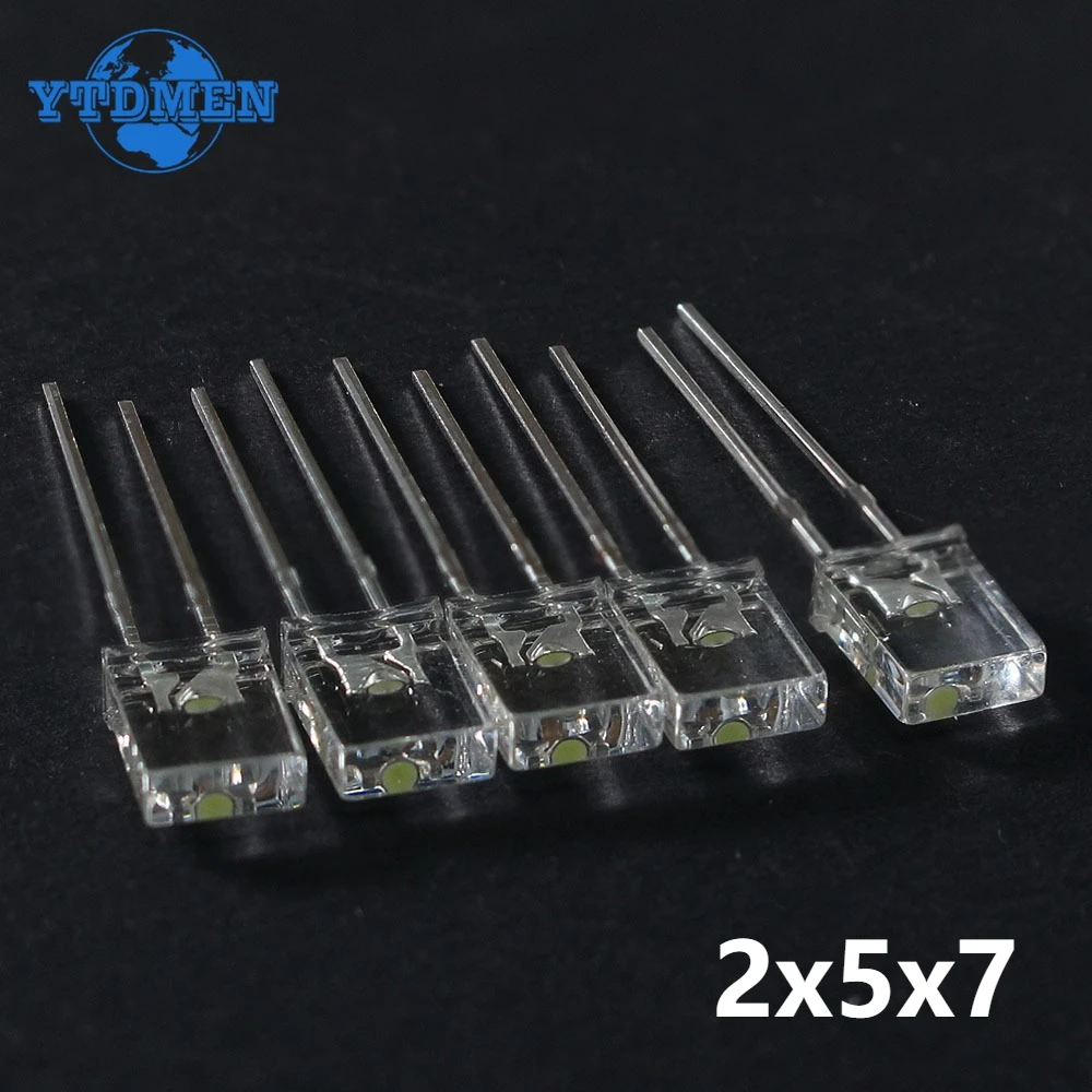 100PCS 2x5x7 LED Diodes Square Transparent Light Emitting Diode Lamp ...