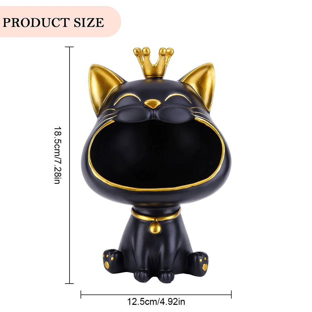 Cat Figurine Storage Box Resin Lucky Cat Statue Decoration Creative Big Mouths Cat Statue Cute Desktop Storage Accessories