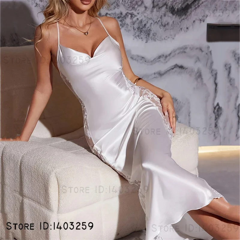 Robe Longue Satin Blanche & Dentelle | Chic et Séduisante