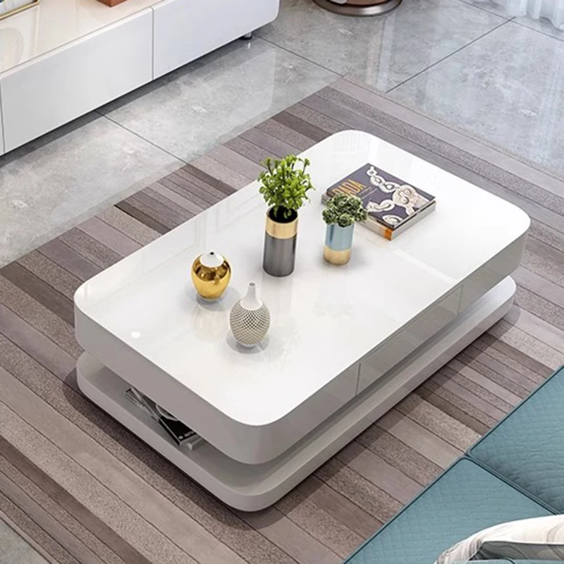 

Minimalist White Coffee Table Set Modern Glass Drawers Luxury Side Table Rectangle Unique Stolik Kawowy Living Room Accessories