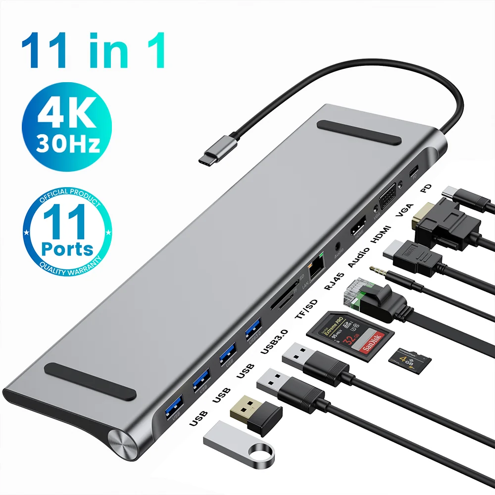Concentrador de puertos Usb Tipo C, estación de acoplamiento Multipuerto, Otg, 3 0, Hdmi 3,0