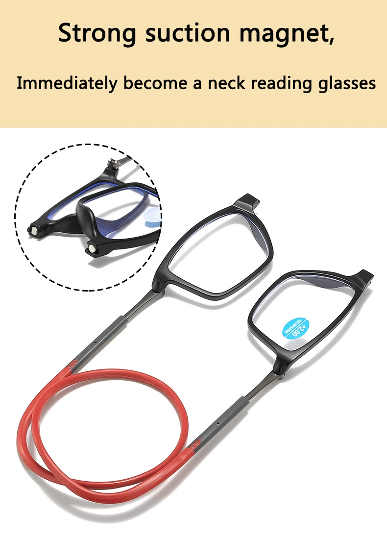 Tragbare magnetische Lesebrille, die um den Hals aufgehängt werden kann, mit verstellbarem Trageband für Männer und Frauen – Detail 3