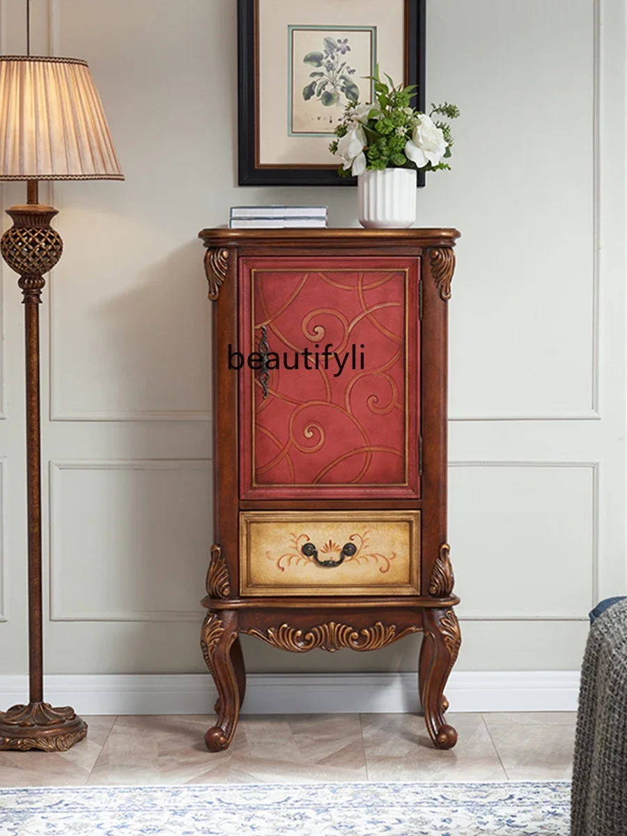 

American Country Solid Wood Corner Cabinet Wine Cabinet Vintage Chest of Drawers Decorative Cabinet Locker