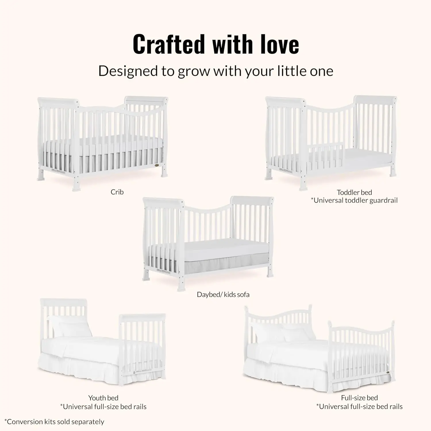 Violet 7-In-1 Convertible Life Style Crib In White, Greenguard Gold Certified, 4 Mattress Height Settings, Made Of Sustainable