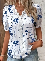 Chemise de vacances décontractée pour femmes, col en V, ajouré, couleur unie, élégante, rayée, Jacquard, hauts décontractés, mode été 2024 3