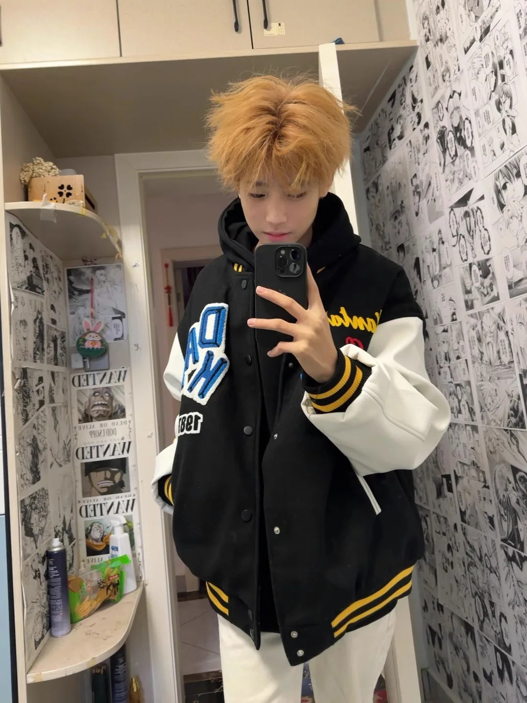 오리지널 미국 트렌디 브랜드 플로킹 자수 레터 야구 재킷 면 안감 두꺼운 봄 신상 남성 코트