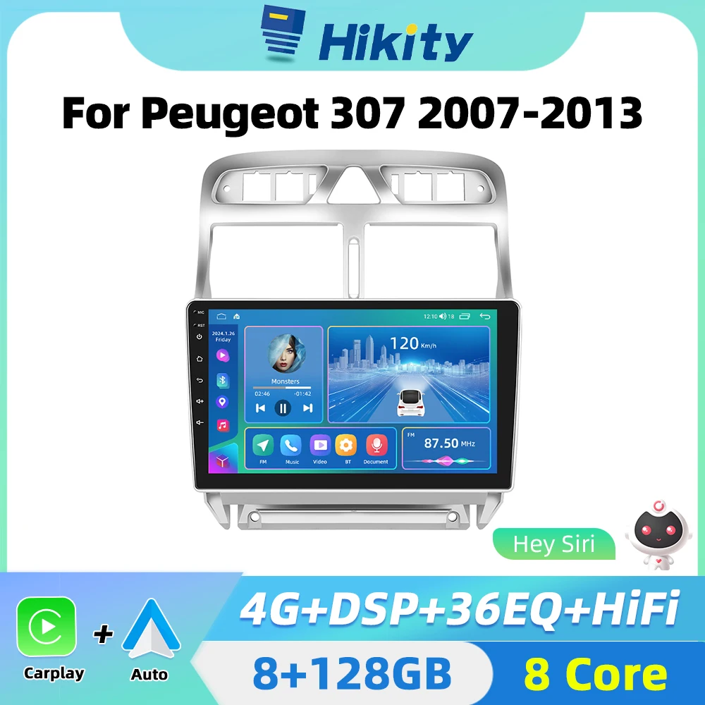Hikity 2 Din Autoradio Android Per Peugeot 307 2007-2013 Auto Stereo Radio Carplay Auto Android Navigazione Gps