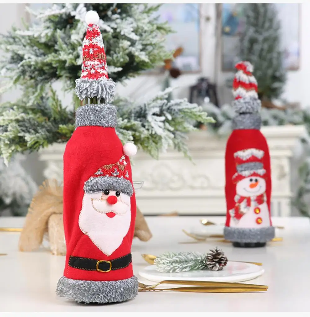 Description Picture 3 of itemChristmas Wine Bottle Cover Santa Snowman Woven Wine Bottle Bags For Christmas Party Dinner Table Decorations New Year Gifts
