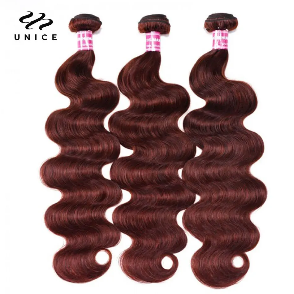 Unice Hair 33B Dark Ginger Body Wave Human Hair 3/4 Bundles Reddish Brown 100% Human Hair  Auburn Hair Bundle Deal for Women