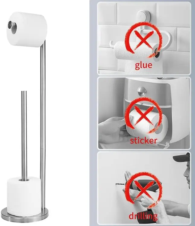 Free Standing Toilet Roll Holder with Heavy Base Stainless Steel Toilet Paper Holder Silver: 3 - 5 Days Free Delivery Only UK