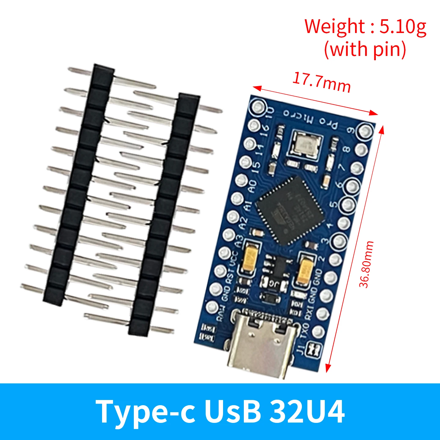 XCW Pro Micro ATmega32U4 5V 16MHz remplacer ATmega328 pour Arduino Pro Mini avec en-tête à 2 rangées de broches pour Interface USB Leonardo Mini