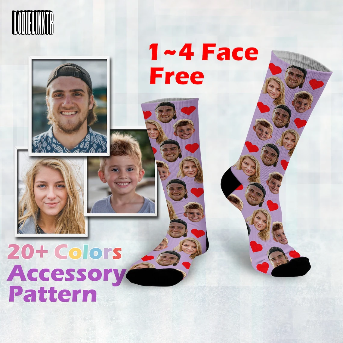 Custom Face Socks Personalized Funny Long Socks With Face Customize Heart Unisex Socks For Friends Father Day's Anniversary