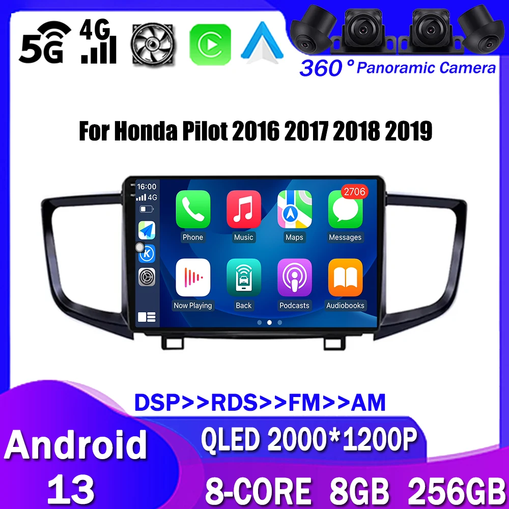 

Автомобильный мультимедийный плеер, 9 дюймов, Android 13, GPS-навигация, Carplay, 4G, Wi-Fi, BT, 2Din, без DVD, для Honda Pilot 2016, 2017, 2018, 2019