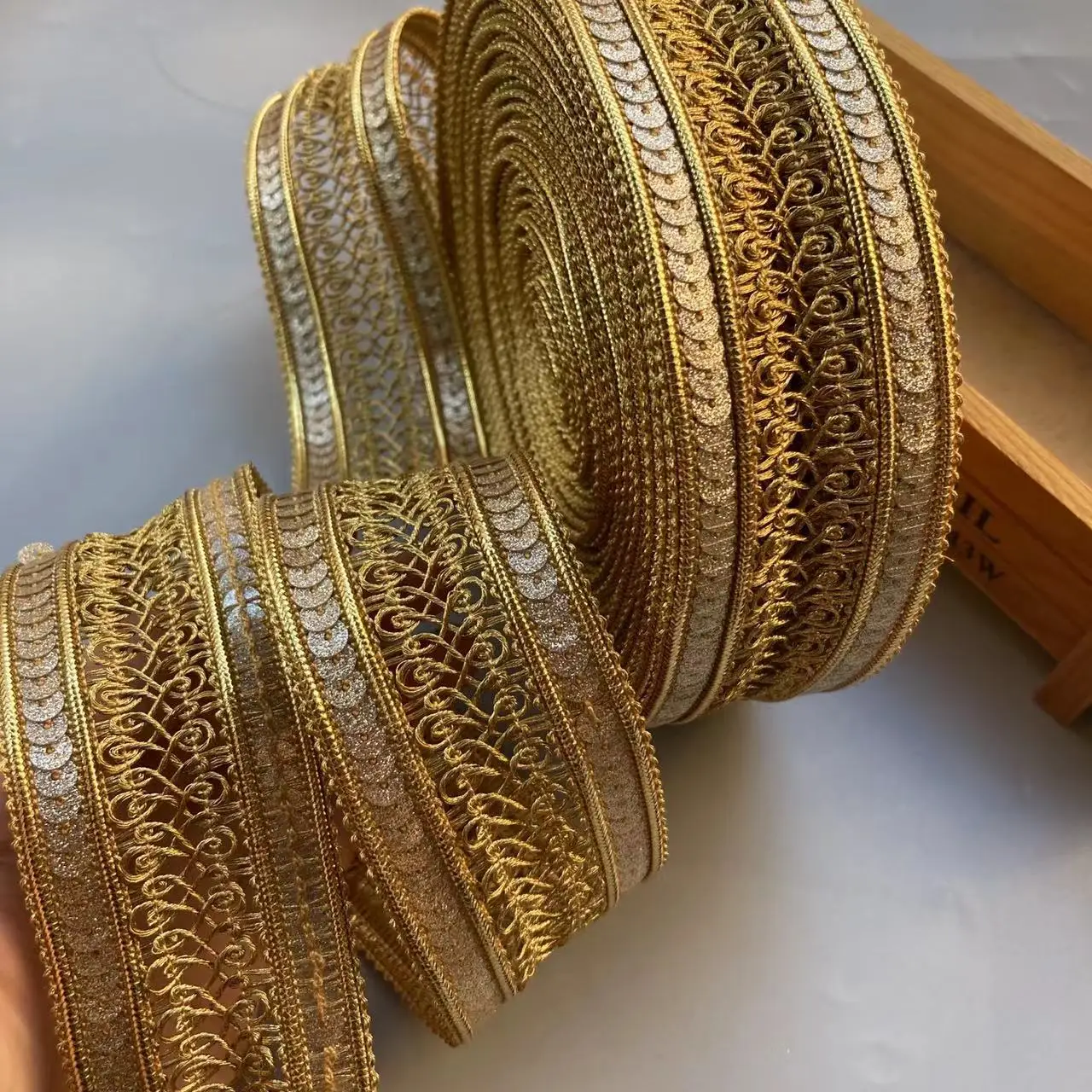 1 Yard 4.7cm Gold Lace Trim Ribbon Gold Thread Webbing Ethnic Style Clothing Embroidery Sequin Fabric Jacquard Accessories New