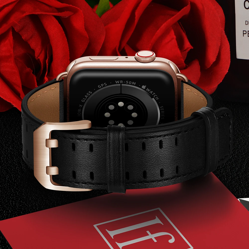 Business Real Leather Bracelet band for Apple Watch SE 7654321 42MM 38MM 44MM 40MM Strap for Smart iWatch 7 Watchband 45mm 41 mm
