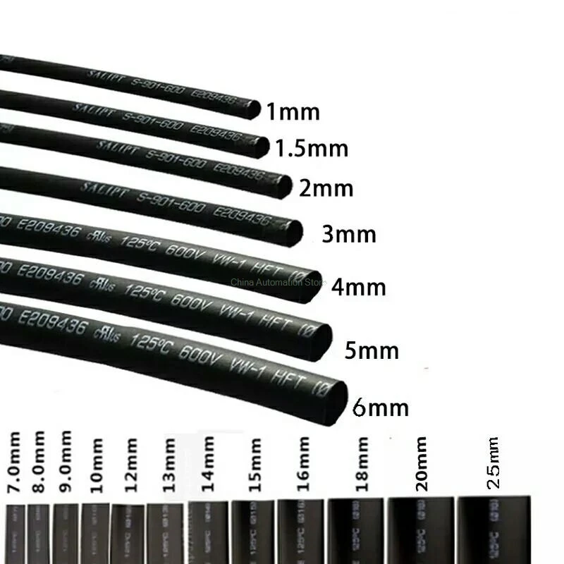 

5 METER/LOT BLACK 1mm 1.5mm 2mm 2.5mm 3mm 3.5mm 4mm 5mm 6mm Heat Shrink Tubing Tube