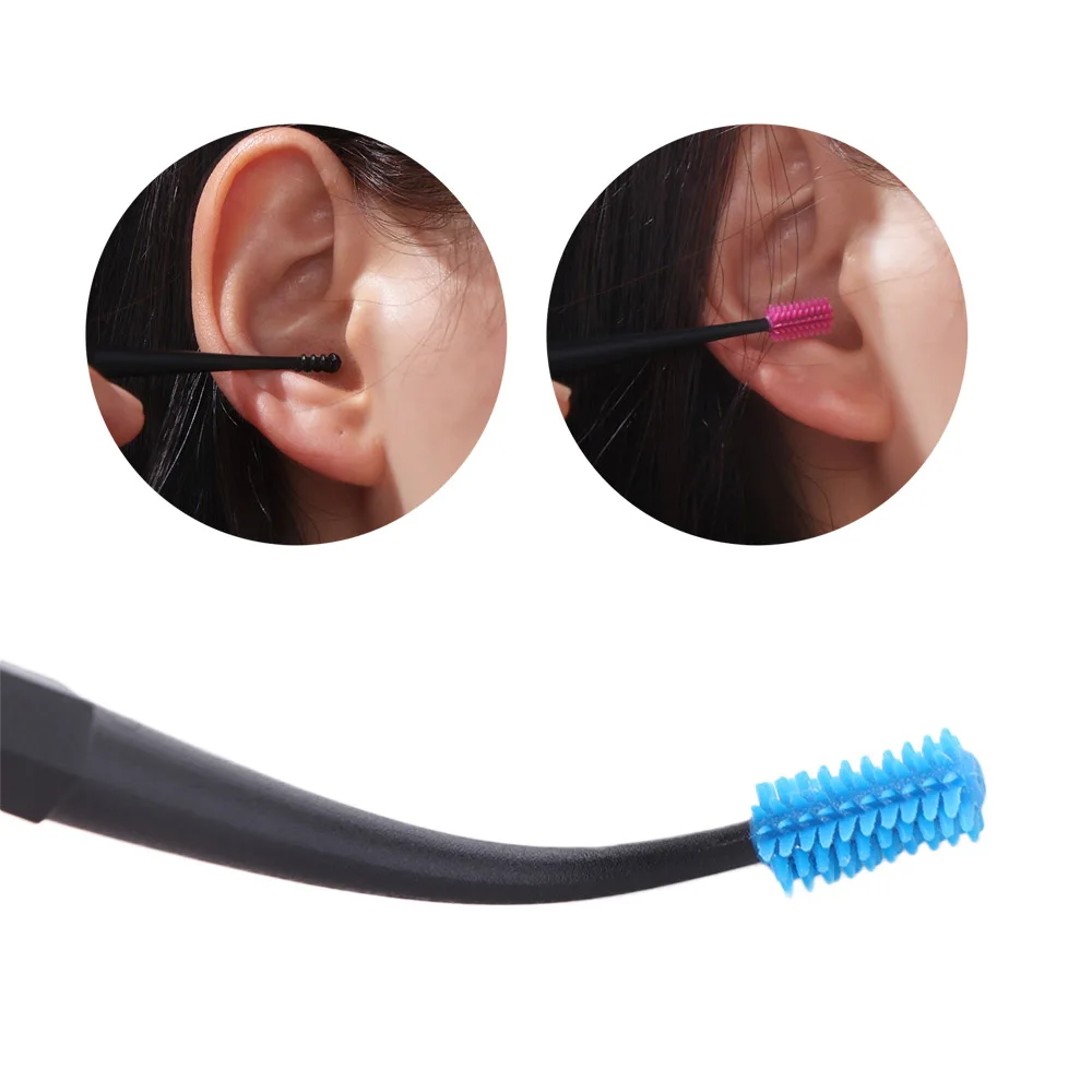 360 °   회전식 부드러운 실리콘 귀이개 양쪽 끝이 있는 귀 청소 스파이럴 귀..