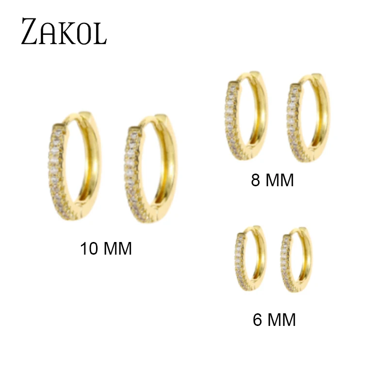 ZAKOL Fashion Round CZ Small Circle Hoop Earrings Women Gold Color Ear Piercing Jewelry
