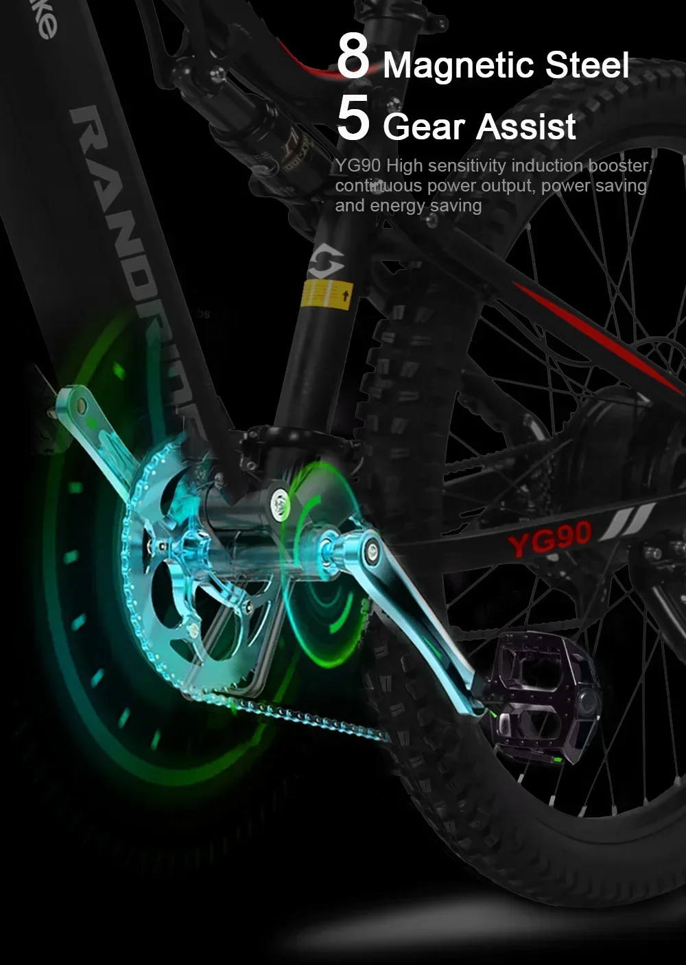 RANDRIDE YG90 Electric Bicycle 1000W 48V17AH Hydraulic Brake Full Suspension 21 Gears Shift Free Rack