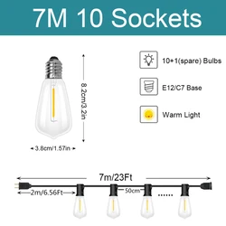Outdoor LED String Lights for Garden and Patio Decoration (7M 10 Bulbs)