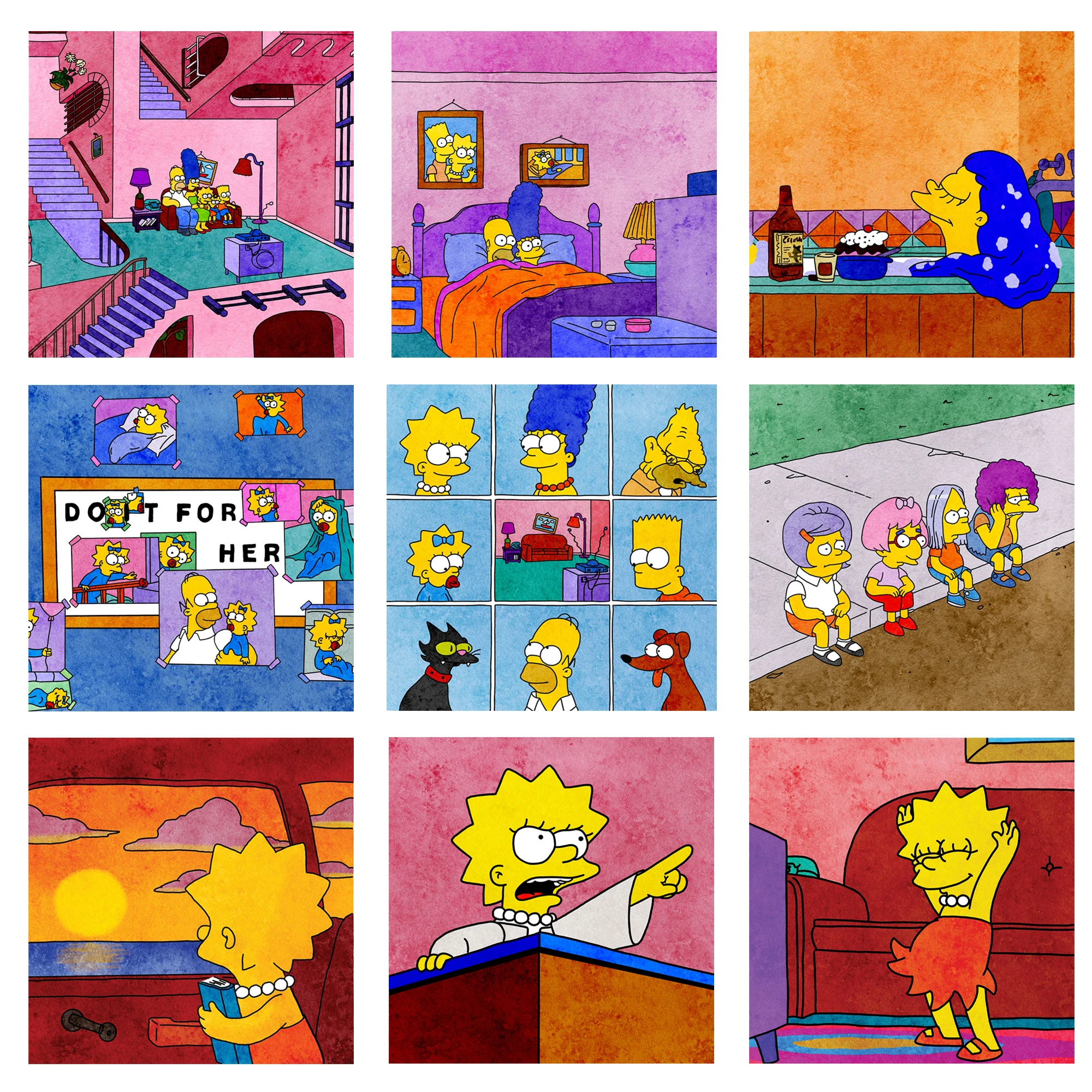 Miniso The Simpsons Brady Bunch Divano Gag Poster Stampa Acquerello Wall Art Canvas Painting For Living Room Kids Room Home Decor