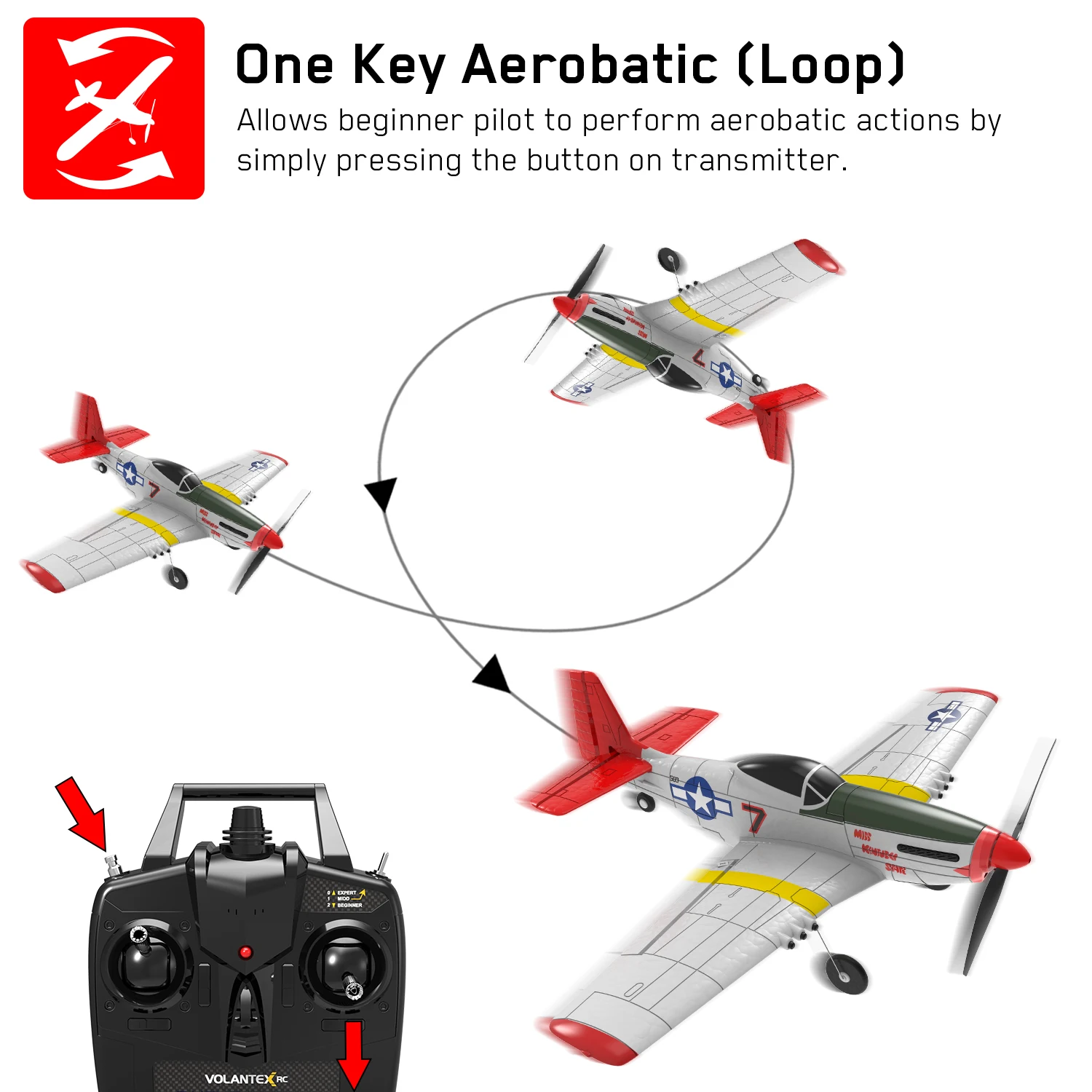 Volantex 768-1 P51D MUSTANG 750mm 75CM Wingspan EPO 2.4GHz 4CH Brushless Airplane with 6-Axis Stabilizer System RC Plane RTF 4