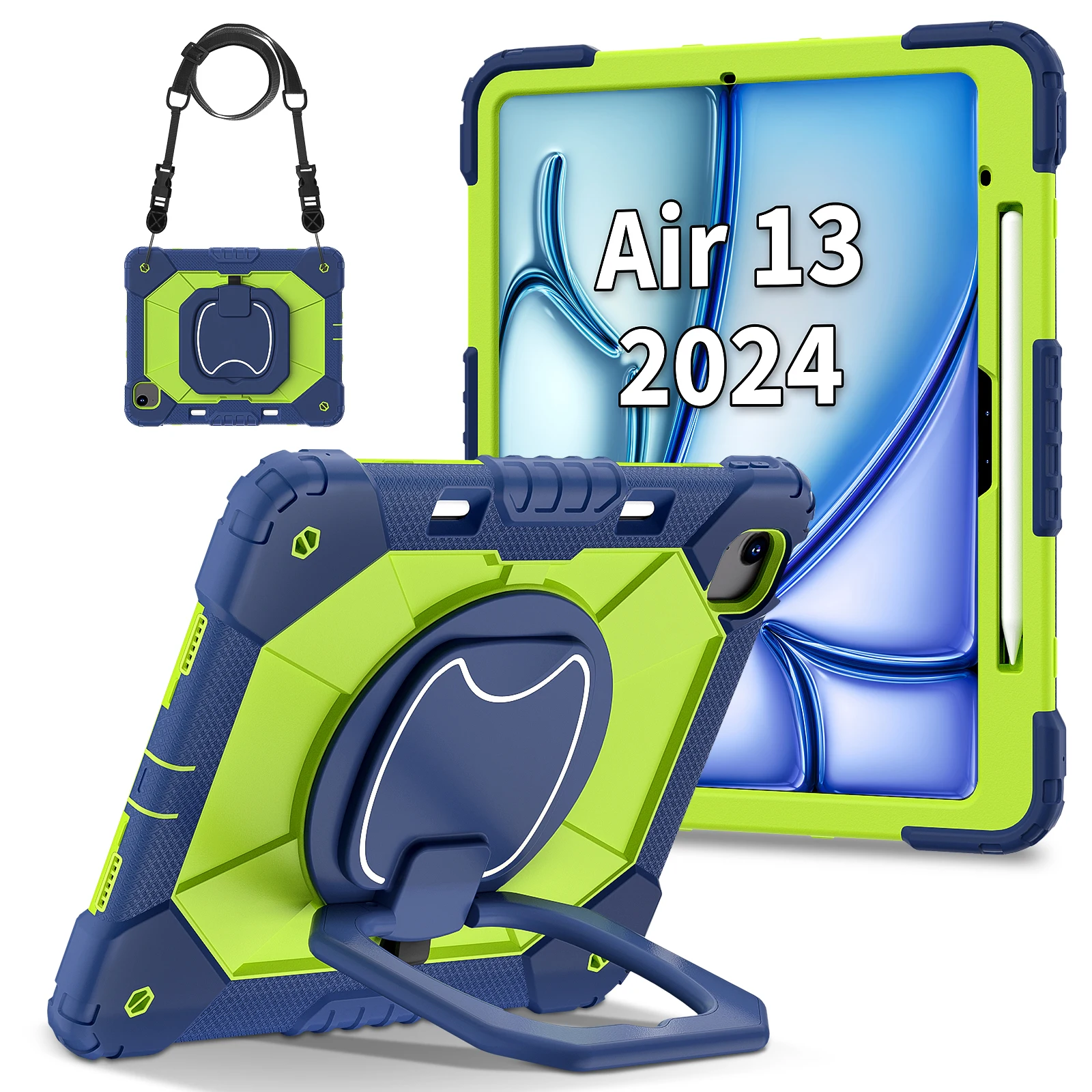 Durable Shockproof Tablet Case with Built-in Kickstand & Shoulder Straps