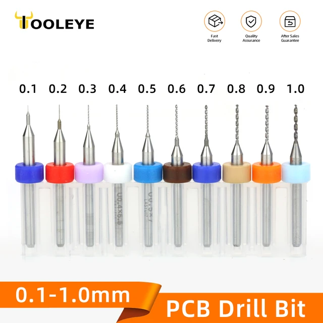 TOOLEYE 10 pièces 0.1-1.0mm PCB foret Micro foret en carbure carte de Circuit imprimé modélisation du bois Mini CNC ensemble de forets en métal 1