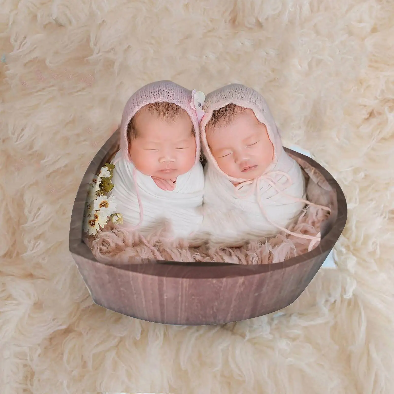 Newborn Infants Photography Props Wooden Bathtub Heart Shape Accessories Cute Measuring 15x15x6inch Durable Container Baby Cot