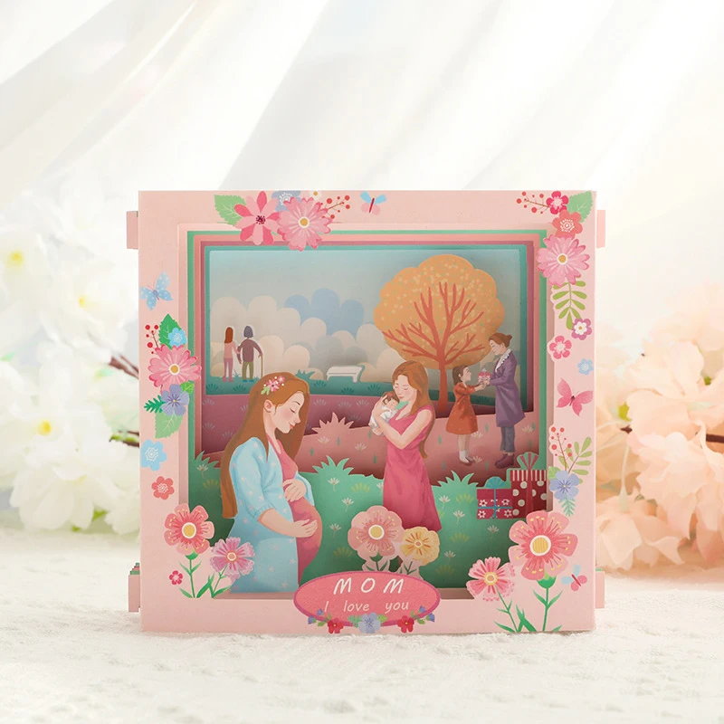 1PC 3D Pop UP Flower Greeting Cards Happy Mother's Day Mom Floral Bouquet Invitation Card Postcard Anniversary Birthday Mom Gift