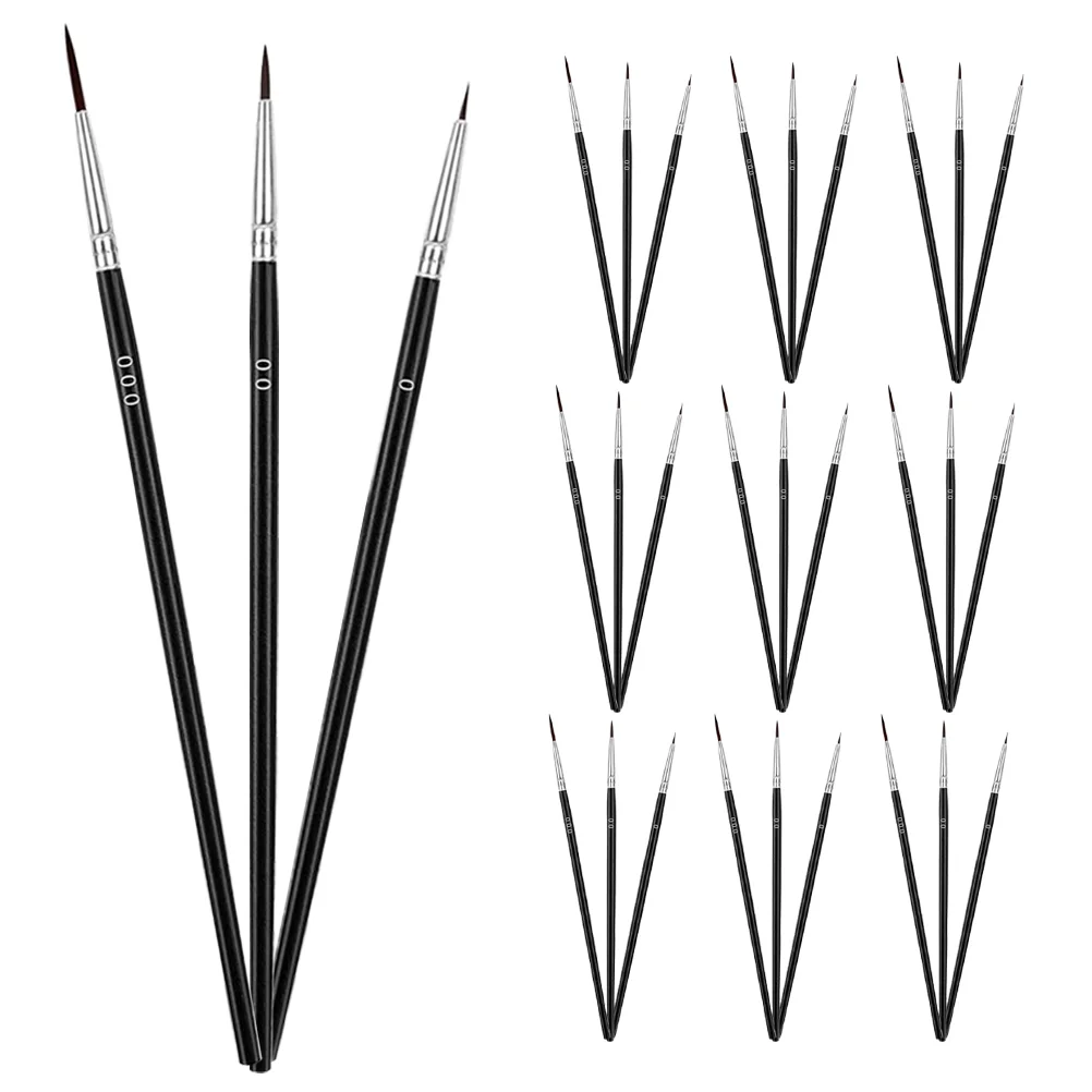 30 Pcs Hook Pen Thin Paint Brush Detail Set Miniature Brushes Number Small Wood Nylon Painting Set for Acrylic, Watercolor, Oil 4