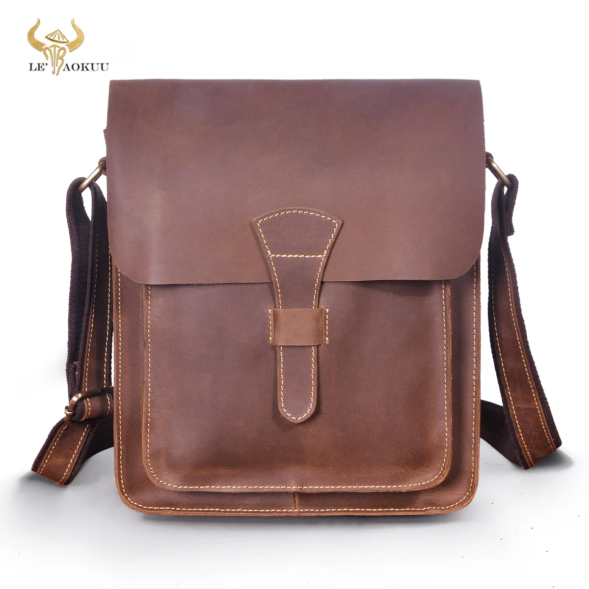 Quality Crazy Horse Leather One Shoulder Messenger bag Cowhide Cross-body Bag 12