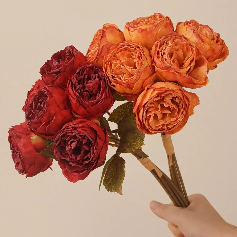 4/5 Stück Simulationsblumen Seidenblumen mit gebrannten Kanten Pfingstrosen-Bouquet Schlafzimmerdekoration Künstliche Lila Luo Yan Pfingstrosen