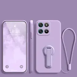 Liquid Silicone Lanyard Shockproof Stand Holder Case - Soft TPU Bracket Cover for Motorola Moto G Max 5G (Purple)