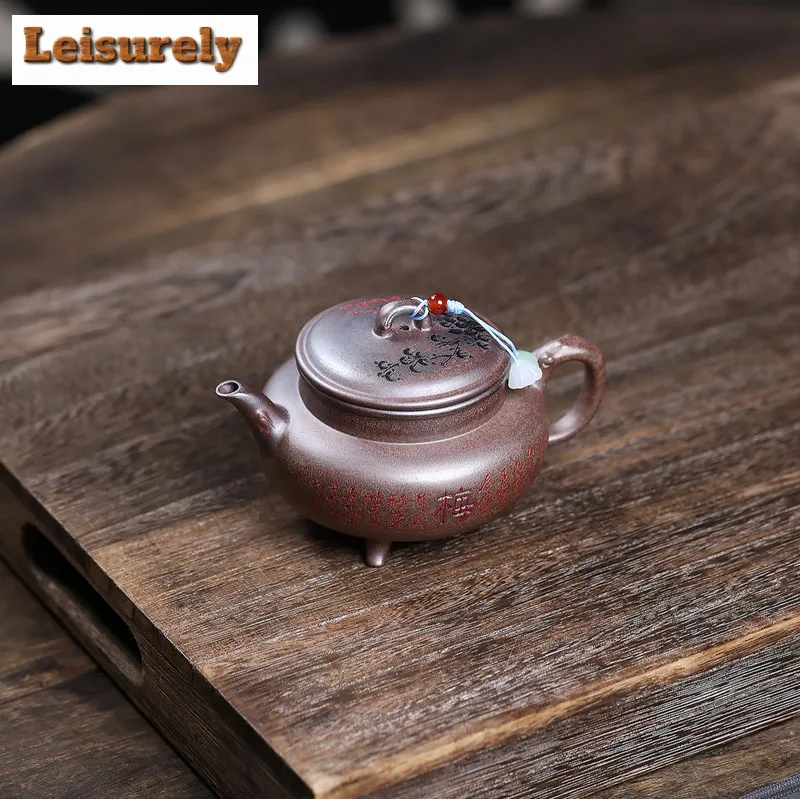 160ml Handmade Yixing Purple Clay Teapots Handmade Tripodia Pot Raw Ore Wood-fired Porcelain Mud Tea Maker Kettle Zisha Tea Set
