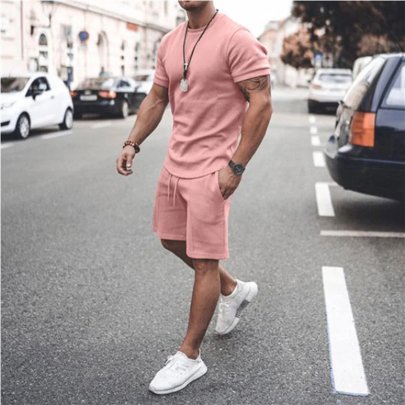 men's loungewear sets OEIN Men's Tracksuit 2 Piece Sets Summer Solid Sport Hawaiian Suit Short Sleeve T Shirt and Shorts Casual Fashion Man Clothing mens shorts and t shirt set Men's Sets