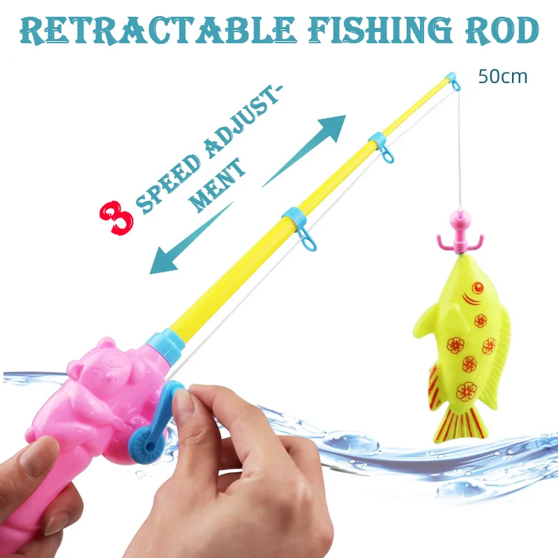 Children's Magnetic Fishing Parent-child Interactive Toys Game Kids 2 Rod  10 3D Fish 1 Pool Water Baby Bath Toys Outdoor Toy