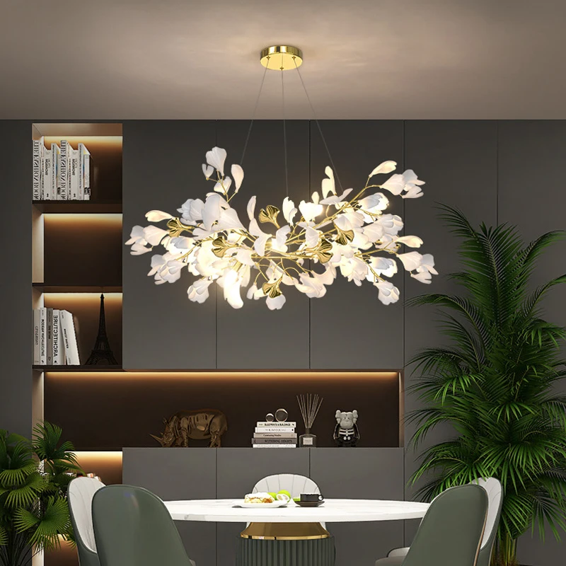 LED Chandelier Modern Ceramics Ginkgo Biloba Decoration Villa Living Room Indoor Hanging Lights Fixture